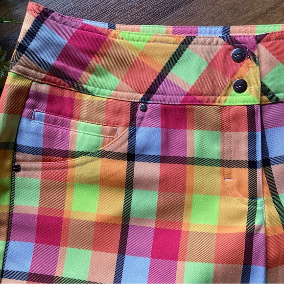 Slazenger Size 2 Multicolor Neon Plaid Women's Golf Shorts - Picture 2 of 6
